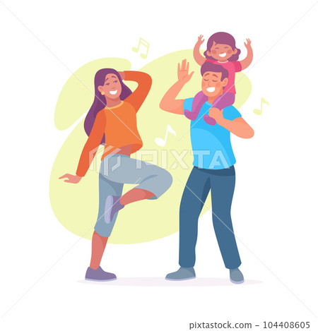 Young Parent with Kid Dancing to Music Moving Body Vector Illustration Young Parent with Kid Dancing to Music Moving Body Vector Illustration 104408605