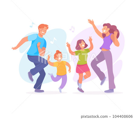 Young Parent with Kids Dancing to Music Moving Body Vector Illustration 104408606