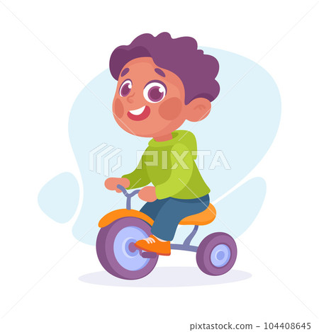 Entertainment with Little Boy Riding Bicycle in Amusement Park Vector Illustration Entertainment with Little Boy Riding Bicycle in Amusement Park Vector Illustration 104408645