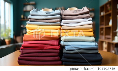 Pile of t shirts with with a clean background. 104408716