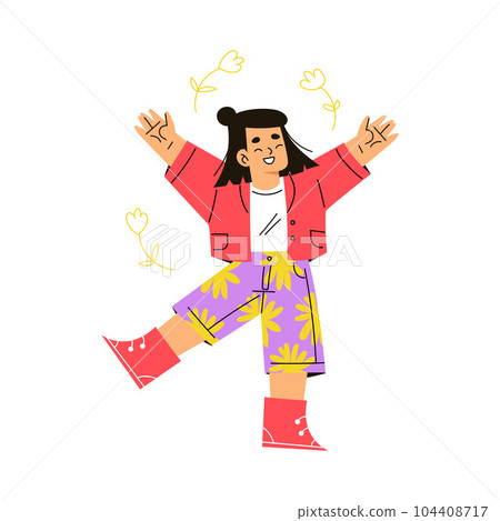 Cute Emotional Girl Child Feeling Happy with Face Expression and Gesture Vector Illustration Cute Emotional Girl Child Feeling Happy with Face Expression and Gesture Vector Illustration 104408717
