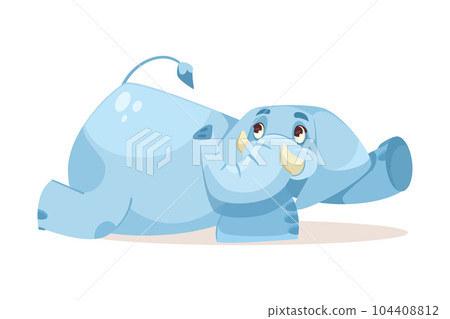 Cute Blue Elephant Character Lying on the Ground Vector Illustration 104408812