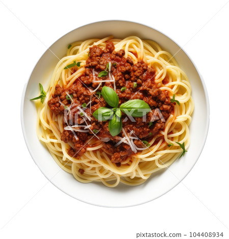 Home made Spaghetti Bolognese made with meat and pasta isolated. Illustration AI Generative 104408934