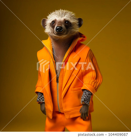 Fashion photograph of a honey badger wearing, Generative AI Fashion photograph of a honey badger wearing, Generative AI 104409087