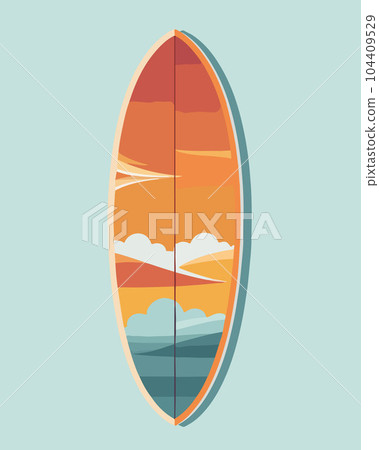 Vector isolated illustration of a surfboard. Fun on the water. School for surfers. Vector isolated illustration of a surfboard. Fun on the water. School for surfers. 104409529