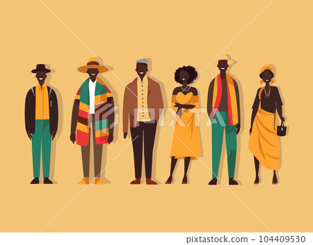 Vector isolated illustration of African people. African Americans. Dark-skinned men and women. Vector isolated illustration of African people. African Americans. Dark-skinned men and women. 104409530