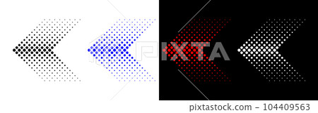 Set of color halftone arrows on white and black backgrounds. Digital art dotted dynamic arrows. Set of color halftone arrows on white and black backgrounds. Digital art dotted dynamic arrows. 104409563