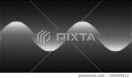 Abstract art geometric background with white halftone dots. Optical illusion with waves and transition. 104409612