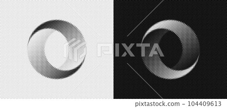 Halftone dots in circle abstract background. Yin and yang symbol. Halftone dots in circle abstract background. Yin and yang symbol. 104409613