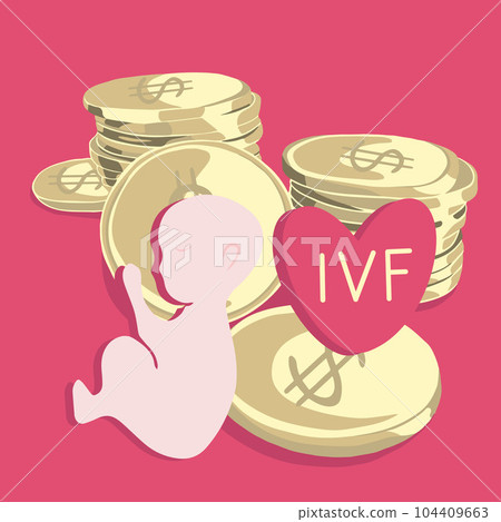 Vector isolated illustration of artificial insemination price. The price of in vitro fertilization. Reproducologist. Surrogate motherhood. 104409663