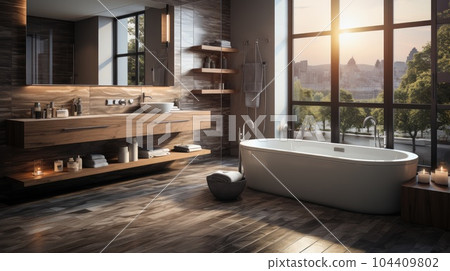 Interior of a modern apartment bathroom. 104409802