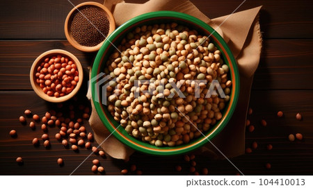 Dog food, Dry dog food in feeding bowl. Dog food, Dry dog food in feeding bowl. 104410013