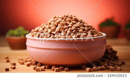 Dog food, Dry dog food in feeding bowl. 104410015