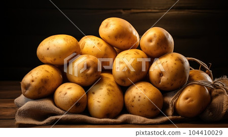 Raw potato food, Fresh potatoes on wooden background. 104410029