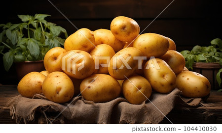 Raw potato food, Fresh potatoes on wooden background. 104410030