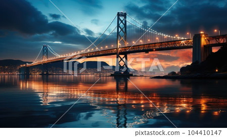 bay bridge at night, Classic view of San Francisco Bay Bridge. 104410147