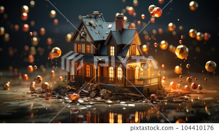 Housing market crisis and Home sales inflation or real estate trouble and residential problems. Housing market crisis and Home sales inflation or real estate trouble and residential problems. 104410176