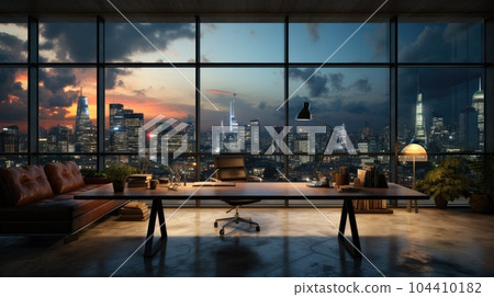 Modern office with panoramic city view. 104410182
