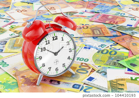 Alarm clock on the euro background, 3D rendering Alarm clock on the euro background, 3D rendering 104410193
