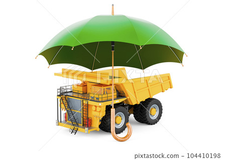 Dump truck under umbrella. 3D rendering 104410198