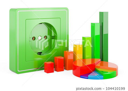 Electrical outlet, socket with growth bar graph and pie chart. 3D rendering Electrical outlet, socket with growth bar graph and pie chart. 3D rendering 104410199