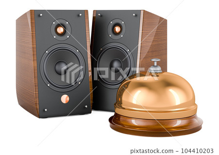 Musical Speakers with reception bell. 3D rendering Musical Speakers with reception bell. 3D rendering 104410203