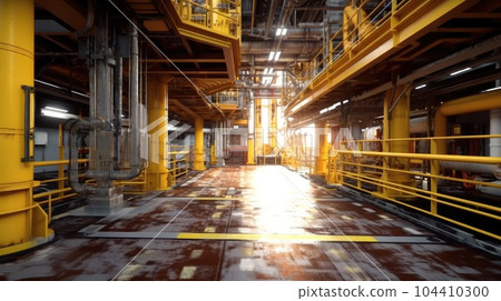 Inside oil drill rig platform on the sea. Inside oil drill rig platform on the sea. 104410300