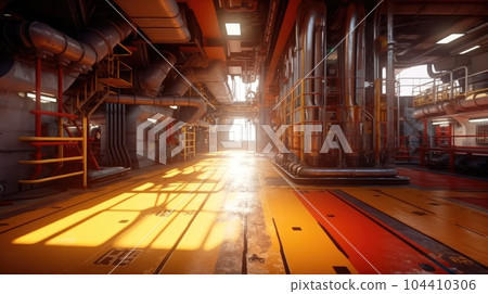 Inside oil drill rig platform on the sea. 104410306