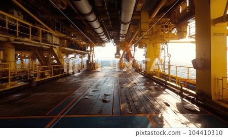Offshore jackup drilling rig, Inside oil platform. 104410310