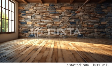 Stone Wall And Parquet Floor, Empty Room Building. 104410410