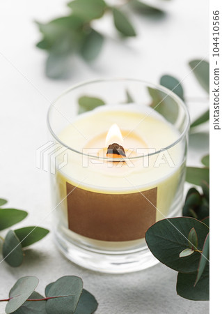 Aroma candle and eucalyptus leaves 104410566