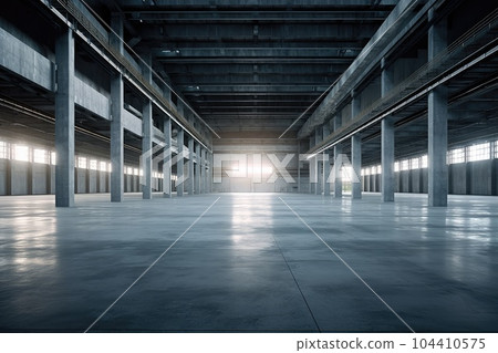 Empty building warehouse interior, Industrial hall empty and clean. 104410575