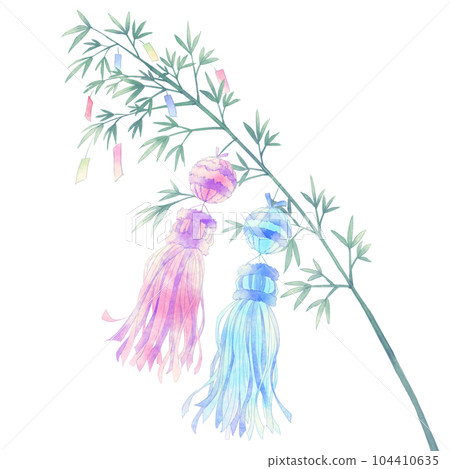 七夕竹裝飾和Kusudama/水彩風格 七夕竹裝飾和Kusudama/水彩風格 104410635