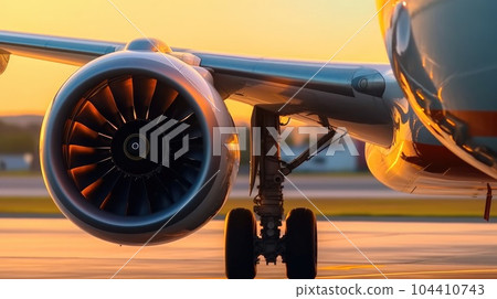 Airplane engine before takeoff, Close up Detail. 104410743