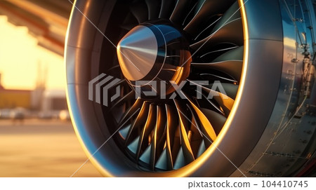 Airplane engine before takeoff, Close up Detail. 104410745