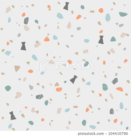 Terrazzo vector seamless pattern in dark colors. Cute stone marble pattern with cats. 104410790