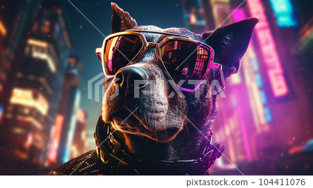 Epic Cyberpumk Dog Neon Retro Wave Style Epic Cyberpumk Dog Neon Retro Wave Style 104411076