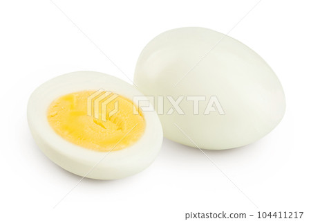 boiled quail egg isolated on white background with full depth of field 104411217