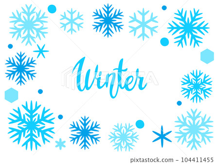 Winter frame with snowflakes. Merry Christmas and Happy New Year card. Winter frame with snowflakes. Merry Christmas and Happy New Year card. 104411455