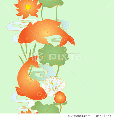Oriental fish and lotus pattern. Chinese and japanese traditional background. Oriental fish and lotus pattern. Chinese and japanese traditional background. 104411463