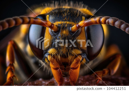 The wasp head. A striking macro shot. Generative AI The wasp head. A striking macro shot. Generative AI 104412251