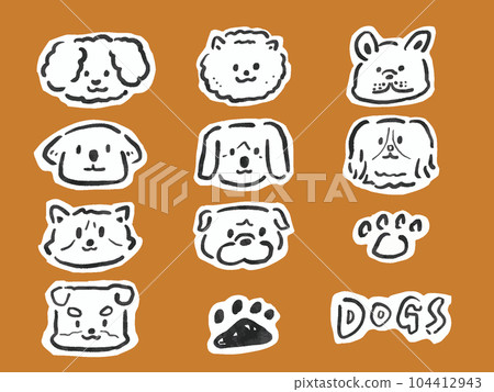 Illustration set of various types of dog faces Monochromatic hand-drawn style Illustration set of various types of dog faces Monochromatic hand-drawn style 104412943