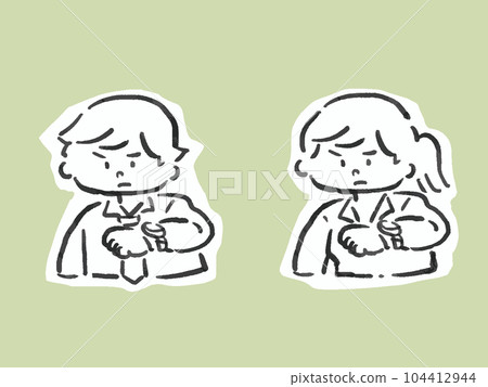 Single color illustration set of businessman and OL who care about time 104412944
