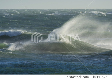 Waves with strong wind after a storm, Patagonia, Argentina. Waves with strong wind after a storm, Patagonia, Argentina. 104413250