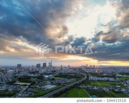 "Saitama Prefecture" sunset sky and Minuma rice field "Saitama Prefecture" sunset sky and Minuma rice field 104413518