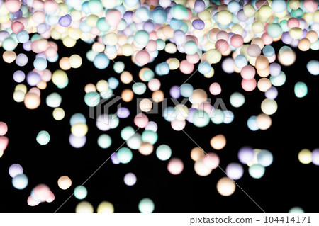 Styrofoam mini ball fly explosion, Pastel foam mini balls float explode, abstract cloud fly. styrofoam pastel mini sphere balls splash throwing in Air. Black background Isolated 104414171