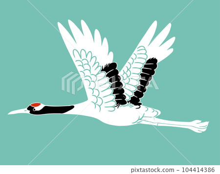 hand drawn illustration of a simple flying crane (red-crowned crane) 104414386