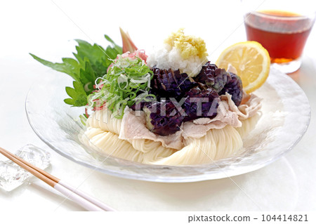 Deep-fried eggplant pork shabu-somen noodles 104414821