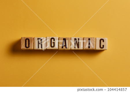 organic word written on wood block. organic text on table, concept. 104414857