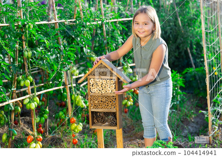 A small girl in the garden 104414941